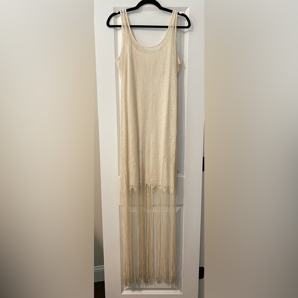 Alice + Olivia | Scoop Neck Fringe Dress, Off-White, Sz 12, GUC